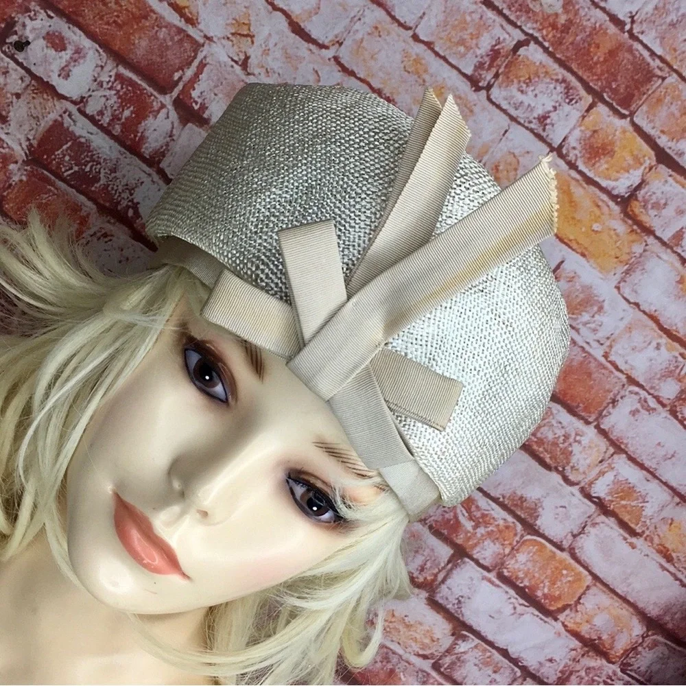 Vintage MC Monsieur Peter Oatmeal and Blush Pink Woven  Statement Hat